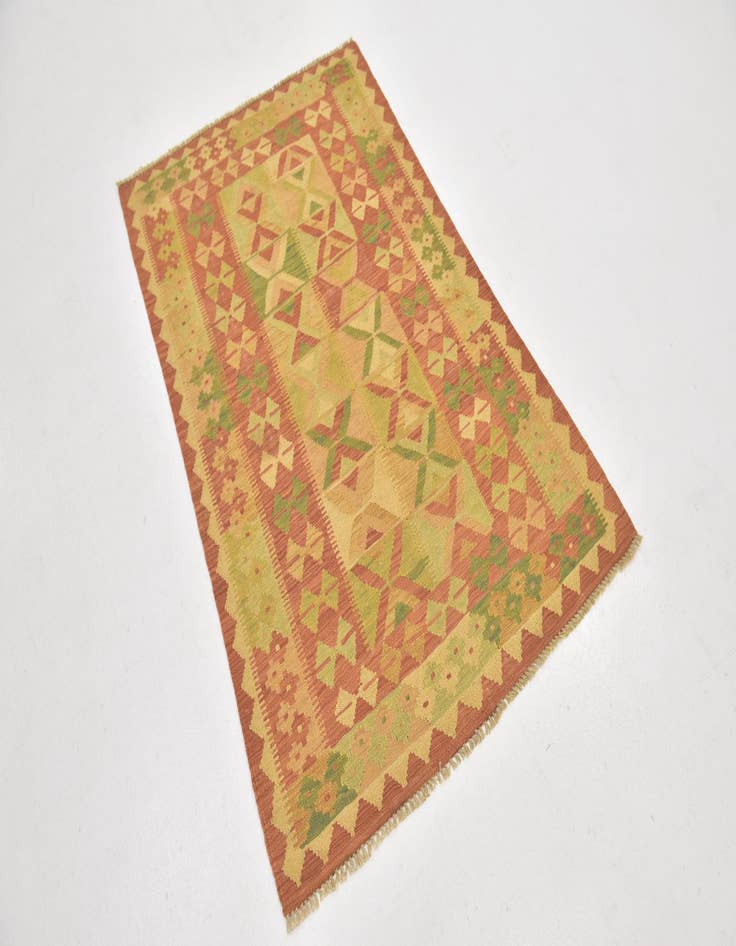 Detail image of 3' 2 x 4' 10 Hand Woven Kilim Waziri Wool Rug