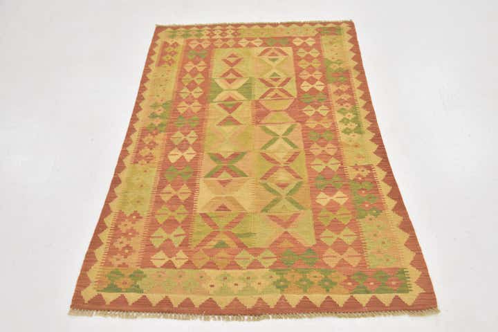 3' 2 x 4' 10 Hand Woven Kilim Waziri Wool Rug