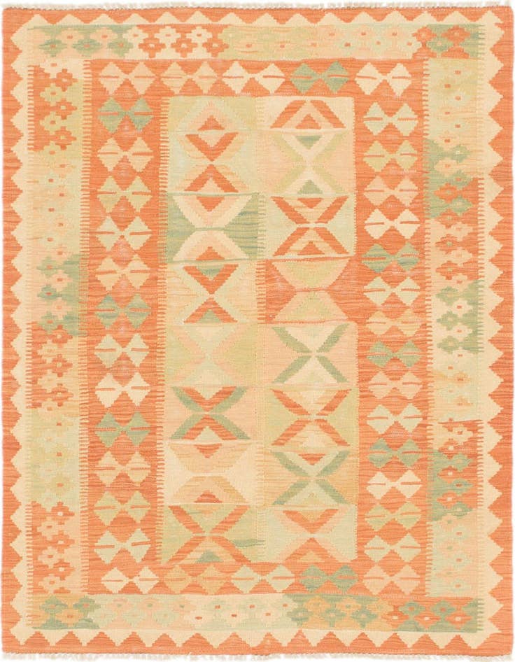 Detail image of 3' 2 x 4' 10 Hand Woven Kilim Waziri Wool Rug