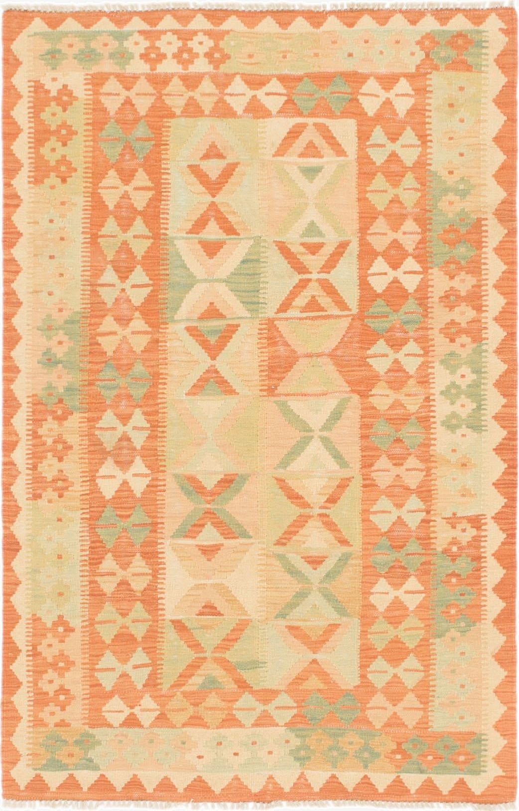 3' 2 x 4' 10  Hand Woven Kilim Waziri Wool Rug