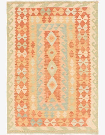 3' 4 x 4' 9 Hand Woven Kilim Waziri Wool Rug