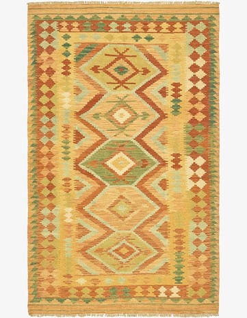 3' 8 x 6' 3 Hand Woven Kilim Waziri Wool Rug