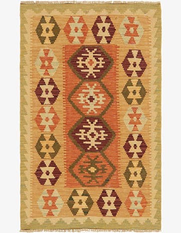2' 7 x 4' 2 Hand Woven Kilim Waziri Wool Rug