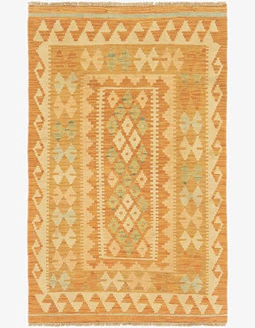 2' 7 x 4' Hand Woven Kilim Waziri Wool Rug