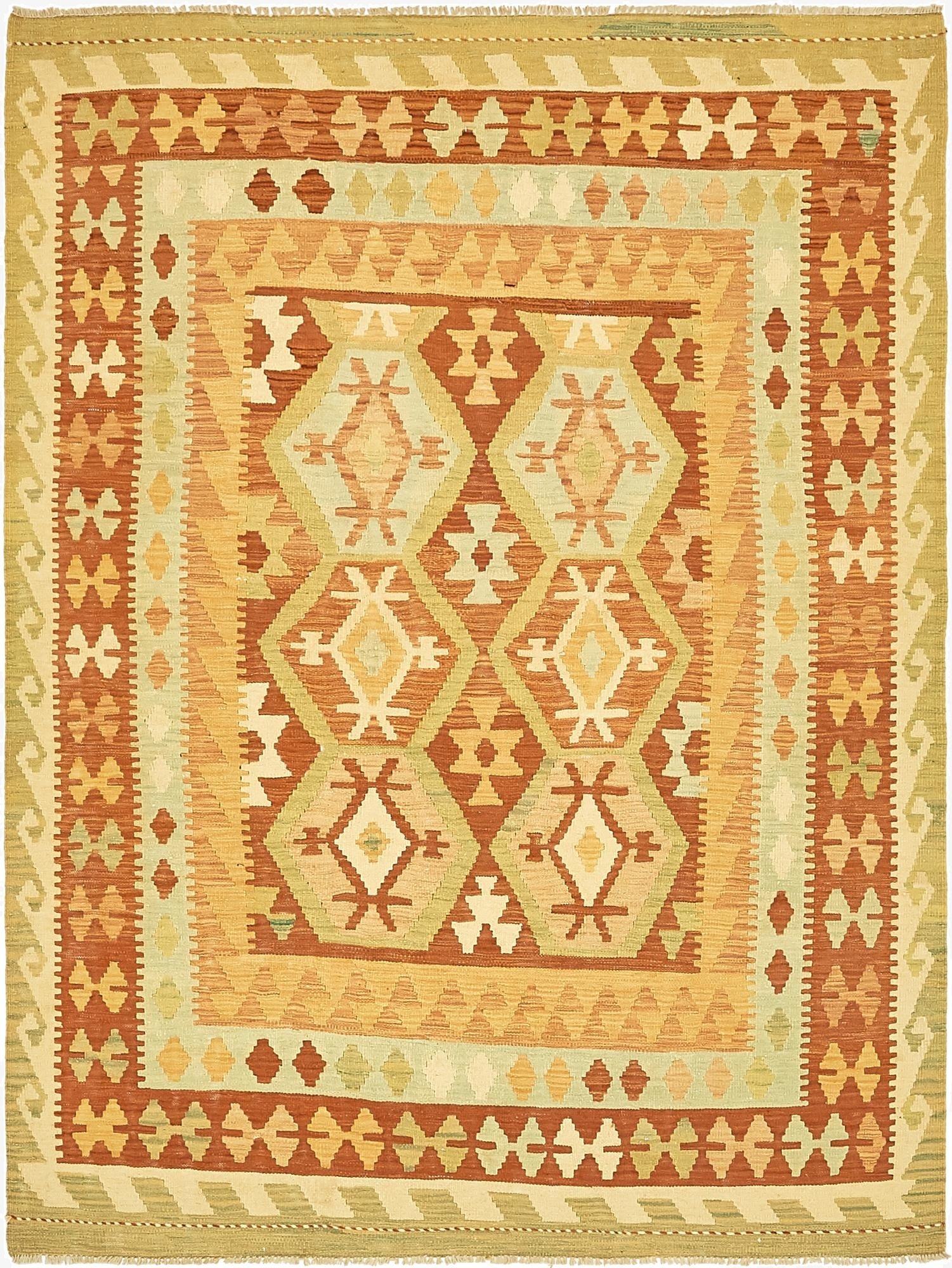 4' 9 x 6' 5  Hand Woven Kilim Waziri Wool Rug