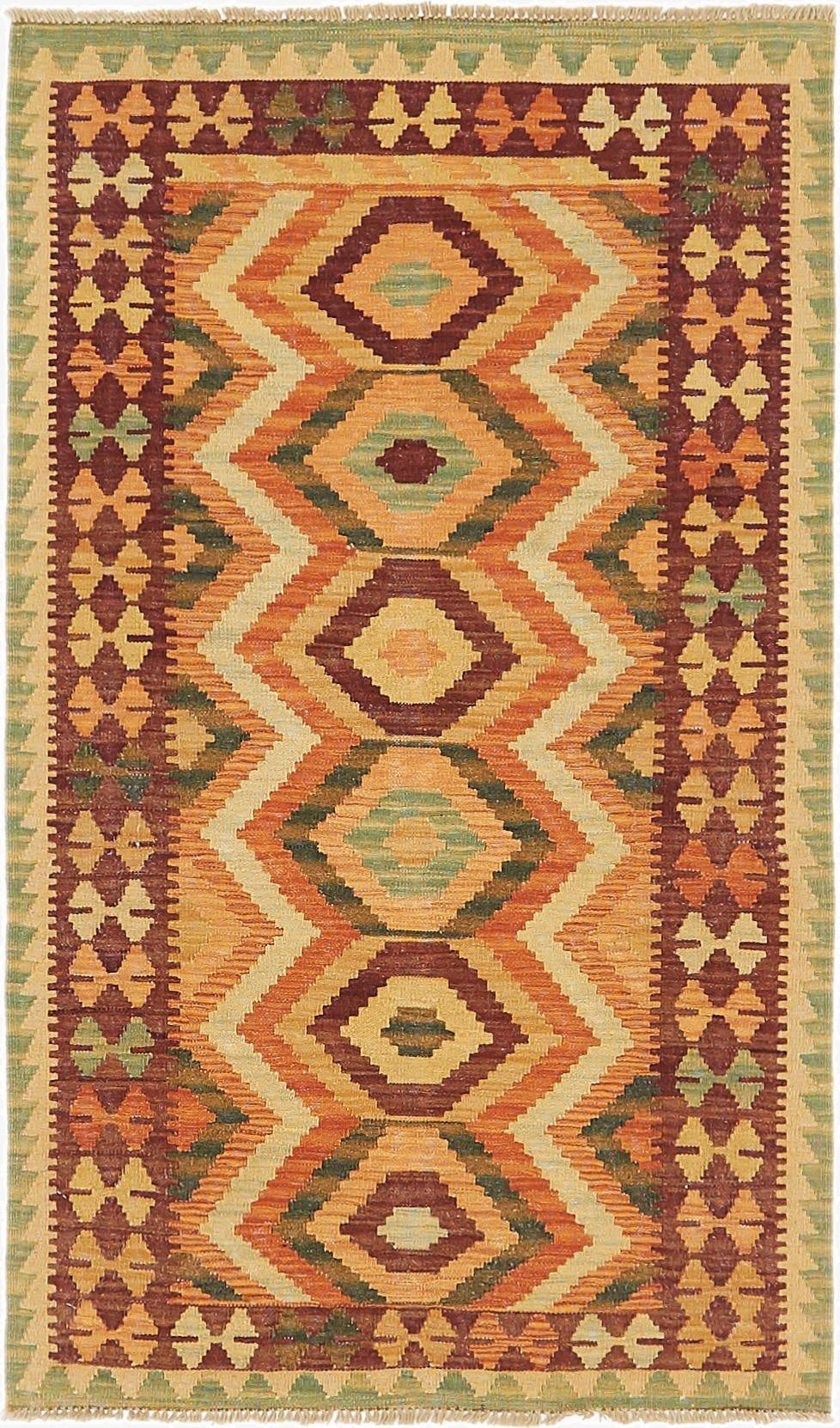 2' 10 x 4' 10  Hand Woven Kilim Waziri Wool Rug