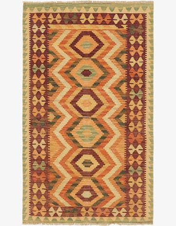 2' 10 x 4' 10 Hand Woven Kilim Waziri Wool Rug