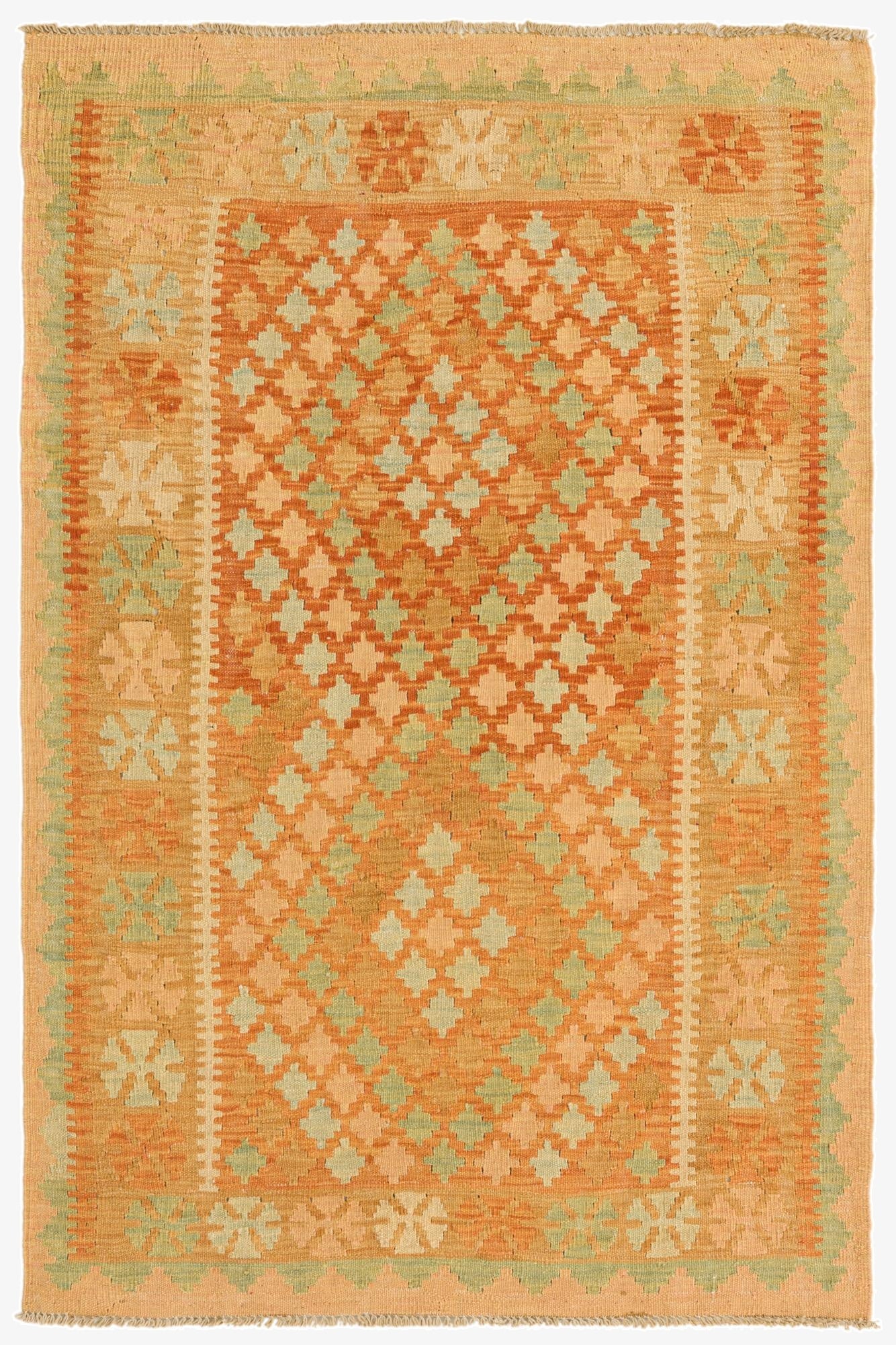 3' 2 x 4' 9  Hand Woven Kilim Waziri Wool Rug