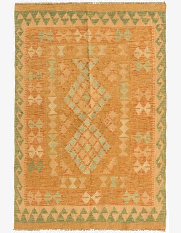 3' 4 x 5' Hand Woven Kilim Waziri Wool Rug