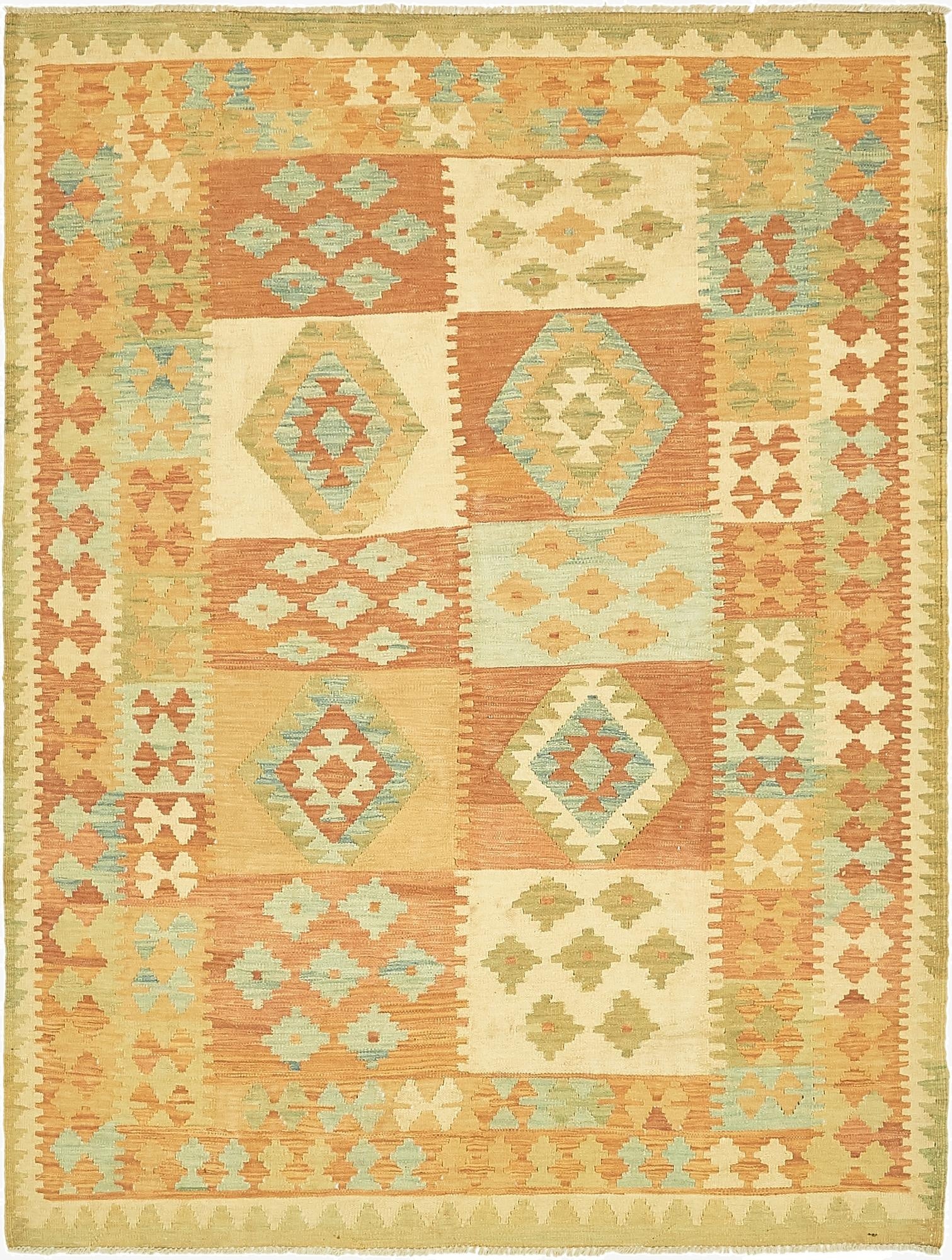 4' 9 x 6' 7  Hand Woven Kilim Waziri Wool Rug