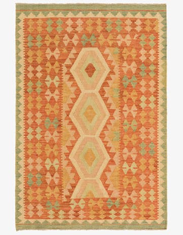 3' 4 x 4' 10 Hand Woven Kilim Waziri Wool Rug