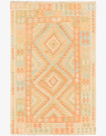 3' 2 x 4' 9 Hand Woven Kilim Waziri Wool Rug