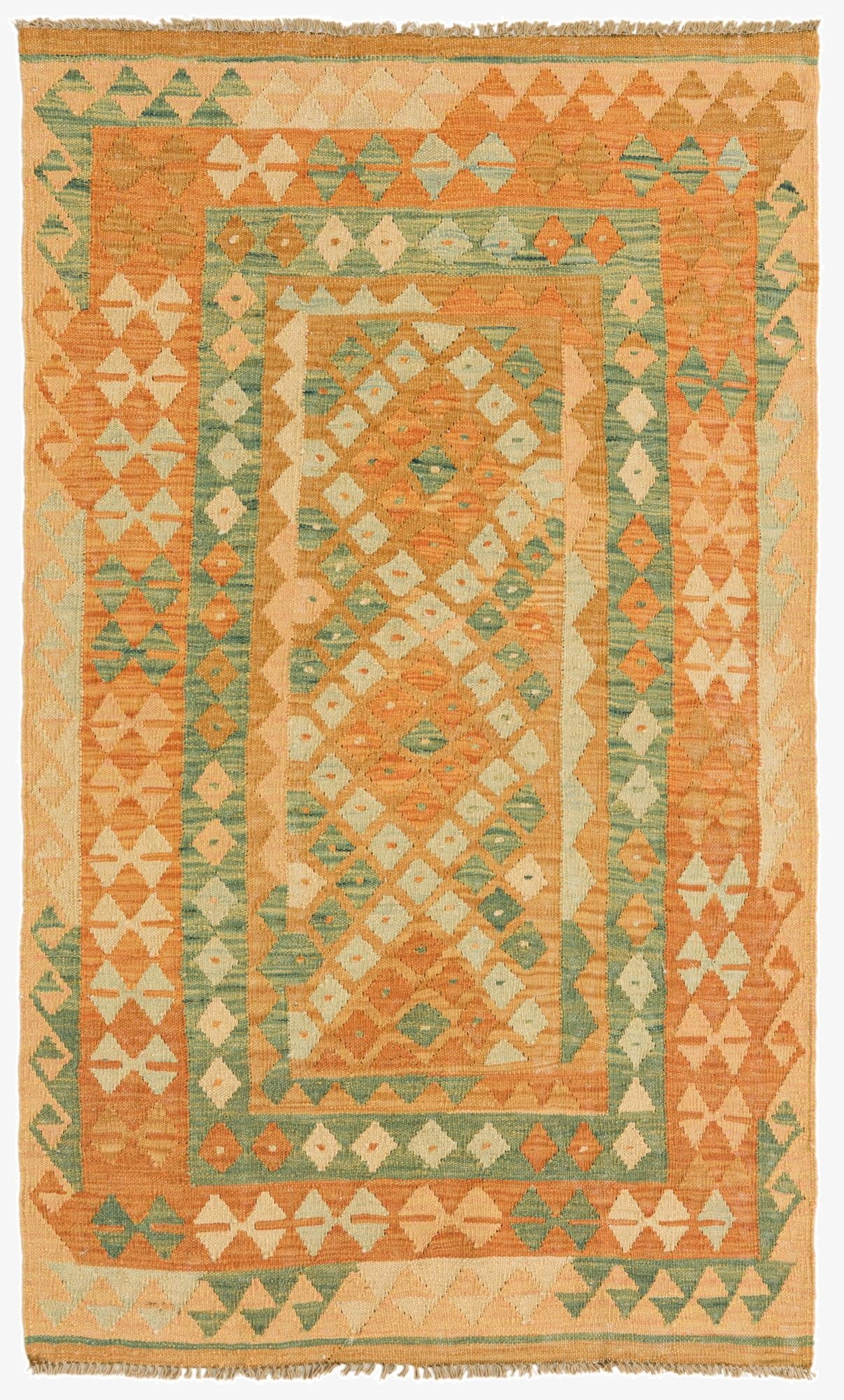 3' 2 x 5' 2  Hand Woven Kilim Waziri Wool Rug