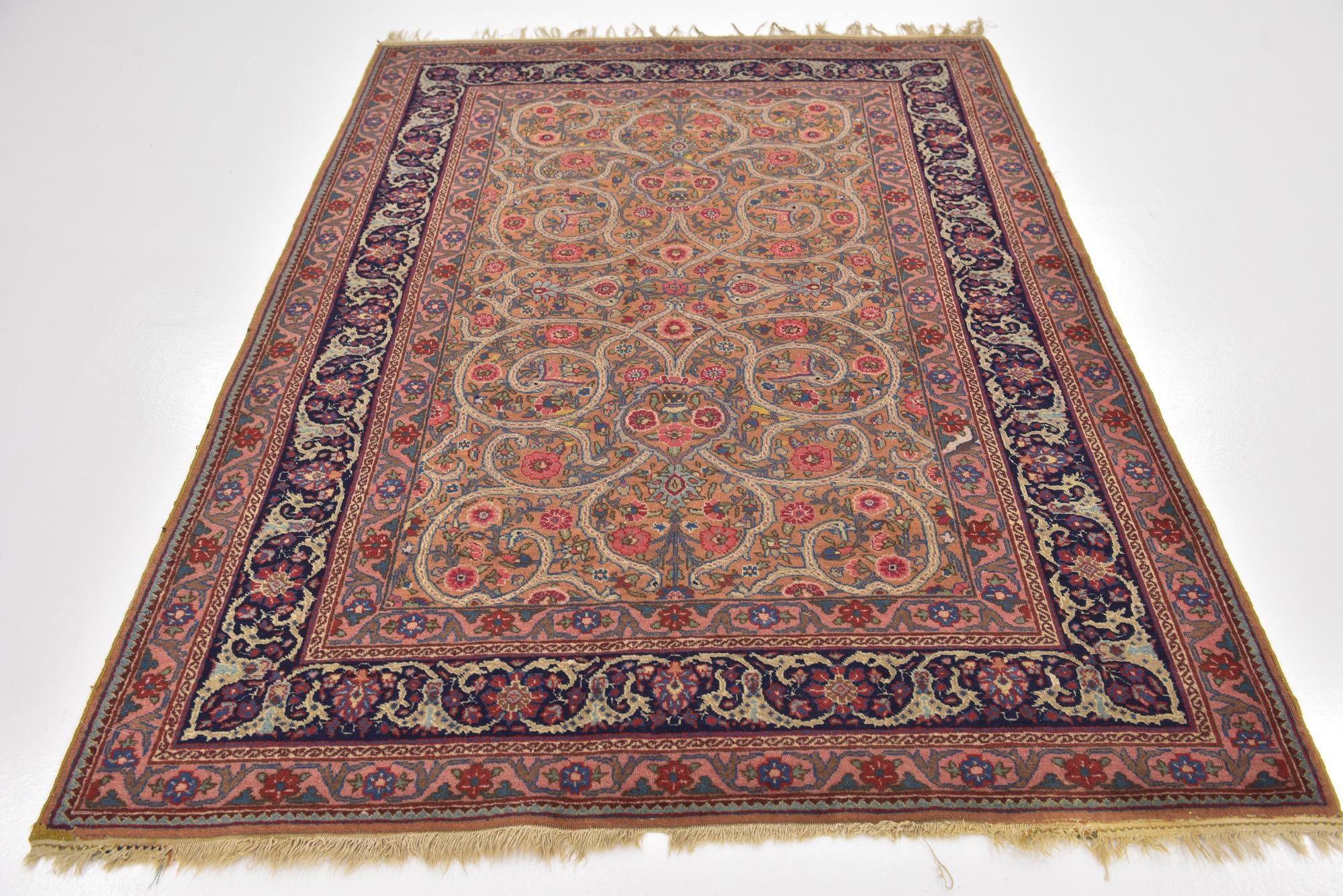 4' 9 x 6' 7 Hand Knotted Mashad Persian Wool Rug