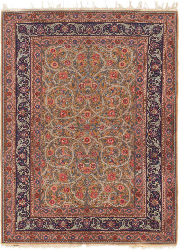 4' 9 x 6' 7 Hand Knotted Mashad Persian Wool Rug