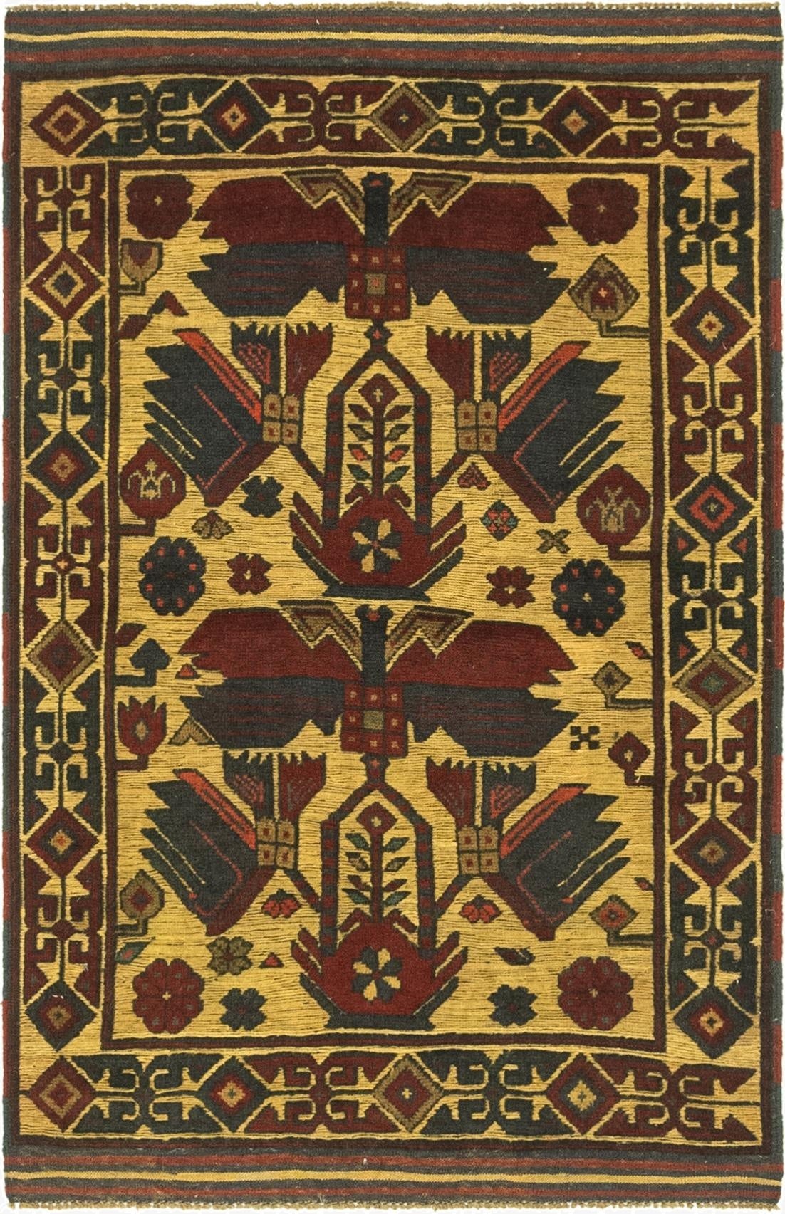3' 2 x 5'  Hand Knotted Sumak Wool Rug