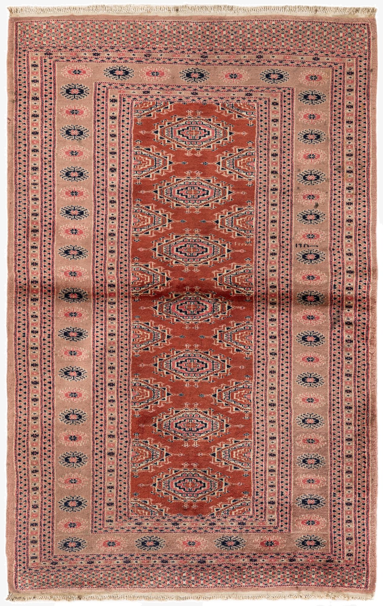 3' 3 x 5' 1  Hand Knotted Torkaman Oriental Wool Rug