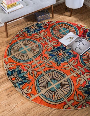 Orange Washable Hyacinth Round Rug