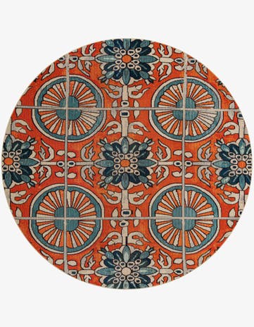 Orange Washable Hyacinth Round Rug