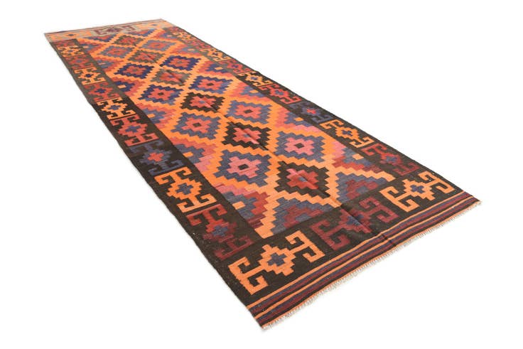 Detail image of 4' 8 x 13' 7 Hand Woven Kilim Afghan Wool Runner Rug