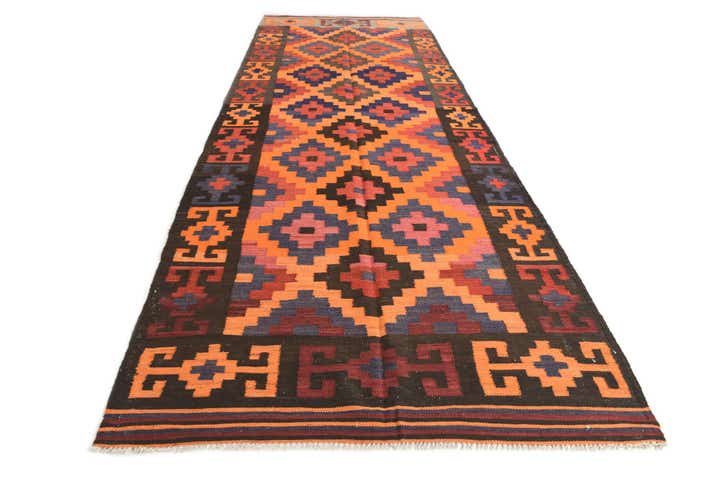 4' 8 x 13' 7 Hand Woven Kilim Afghan Wool Runner Rug