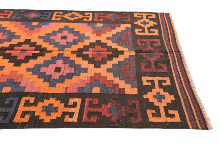 Detail image of 4' 8 x 13' 7 Hand Woven Kilim Afghan Wool Runner Rug