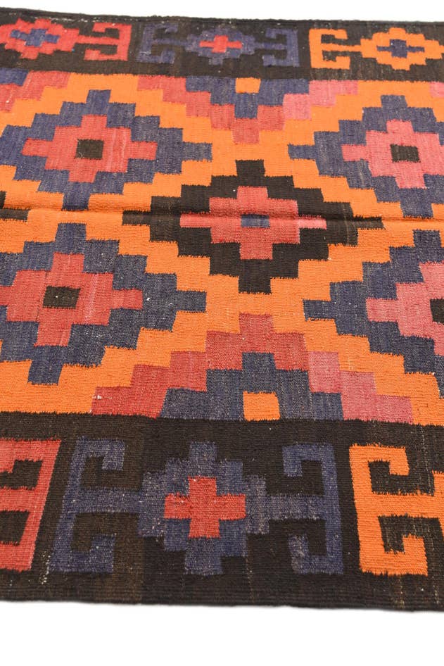 Detail image of 4' 8 x 13' 7 Hand Woven Kilim Afghan Wool Runner Rug