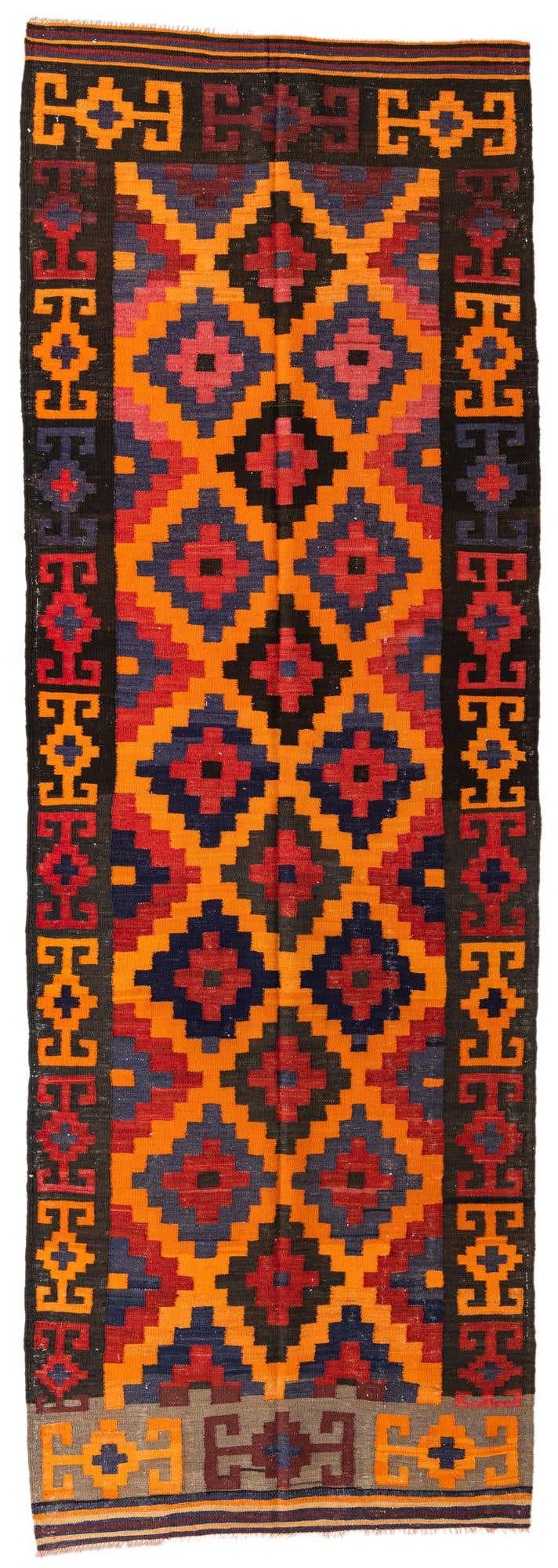 4' 8 x 13' 7 Hand Woven Kilim Afghan Wool Runner Rug
