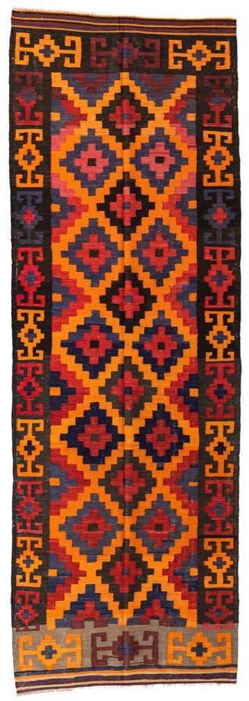 4' 8 x 13' 7 Hand Woven Kilim Afghan Wool Runner Rug