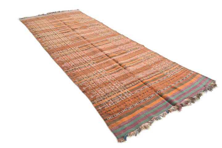 4' 3 x 10' 7 Hand Knotted Kilim Fars Persian Wool Runner Rug
