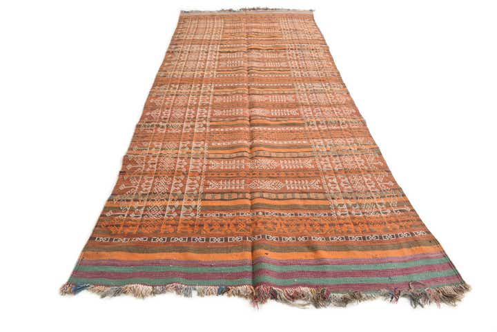 4' 3 x 10' 7 Hand Knotted Kilim Fars Persian Wool Runner Rug