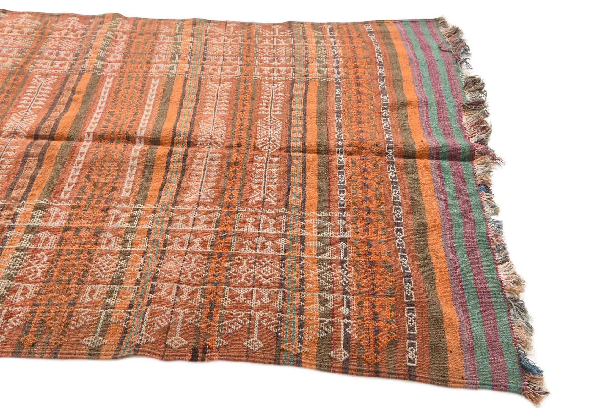 4' 3 x 10' 7 Hand Knotted Kilim Fars Persian Wool Runner Rug