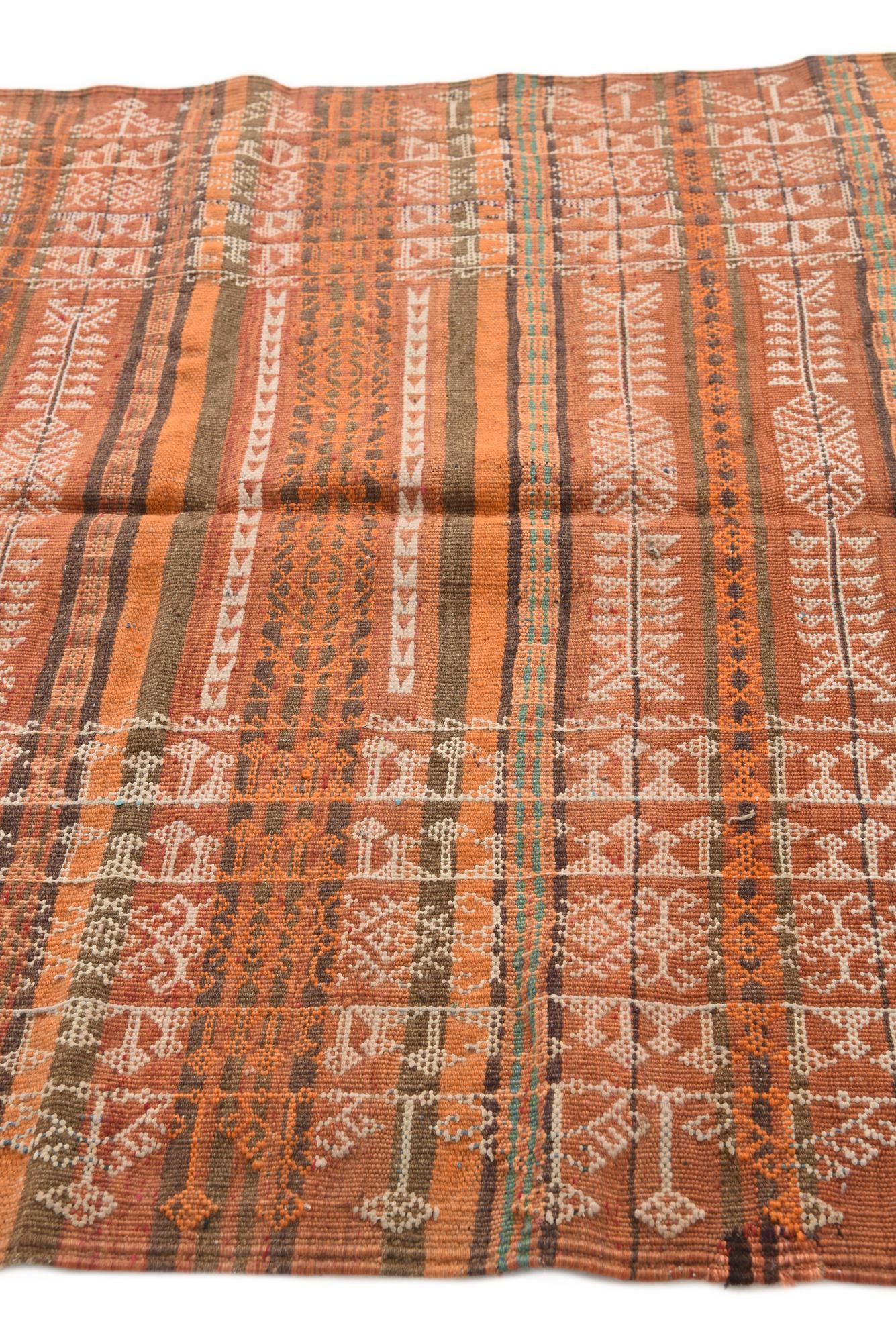 4' 3 x 10' 7 Hand Knotted Kilim Fars Persian Wool Runner Rug