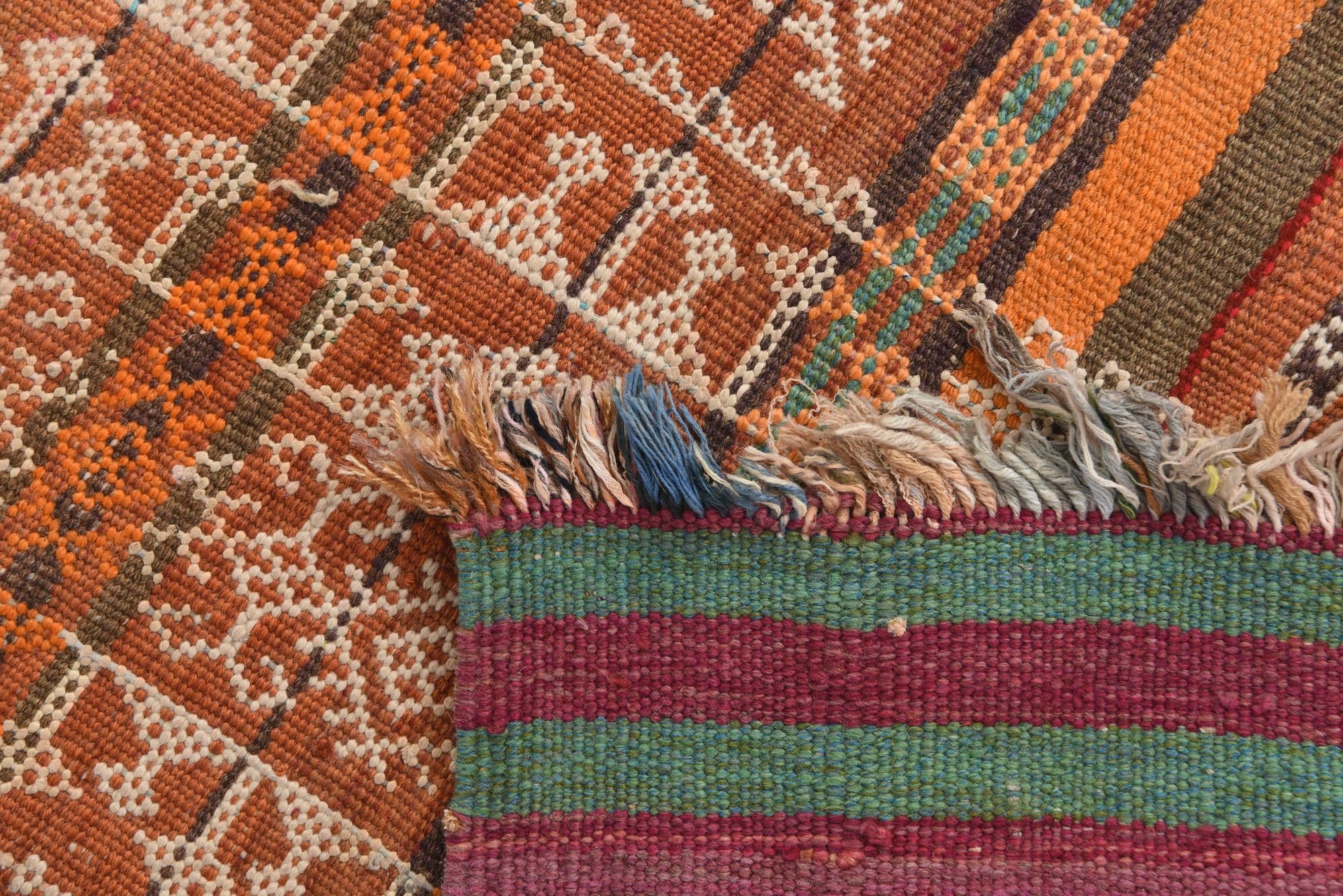 4' 3 x 10' 7 Hand Knotted Kilim Fars Persian Wool Runner Rug