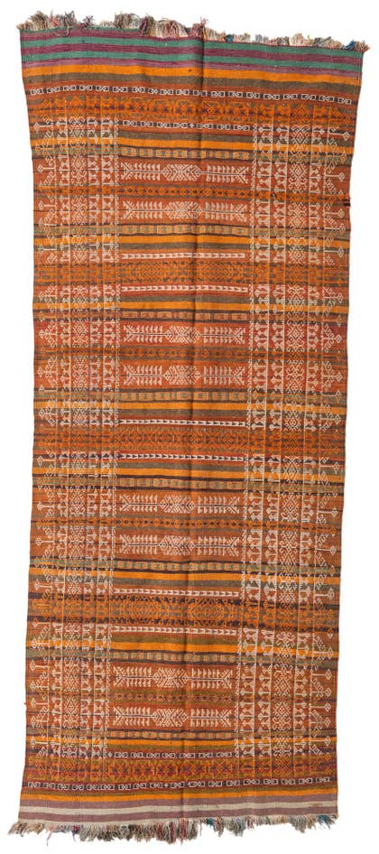 Detail image of 4' 3 x 10' 7 Hand Knotted Kilim Fars Persian Wool Runner Rug