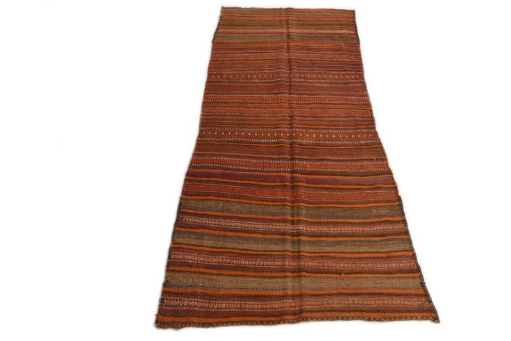 Detail image of 3' 2 x 7' 6 Hand Woven Kilim Fars Wool Runner Rug