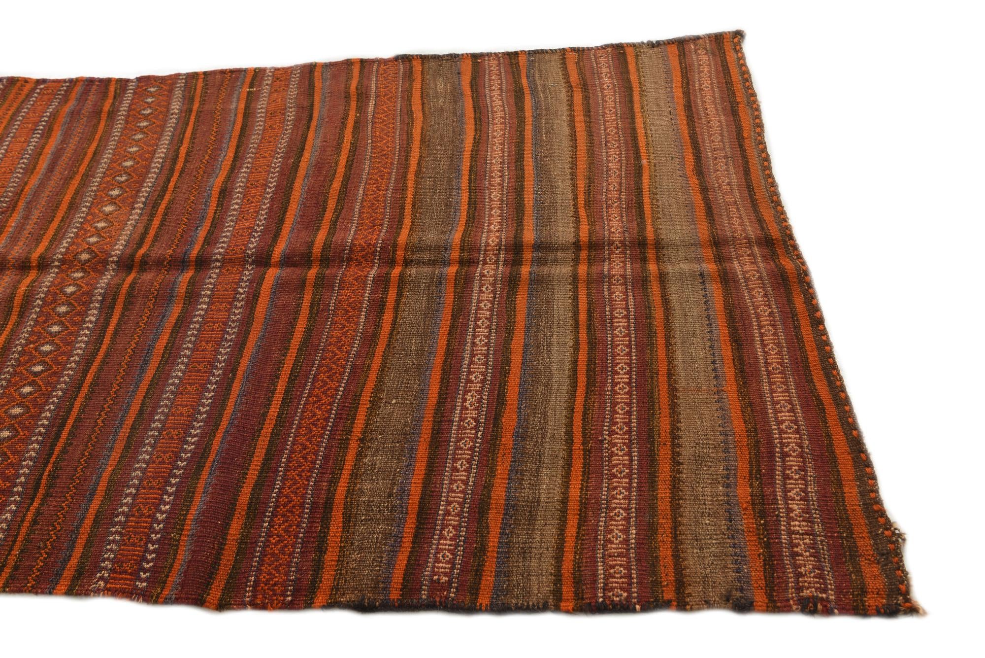 3' 2 x 7' 6 Hand Woven Kilim Fars Wool Runner Rug