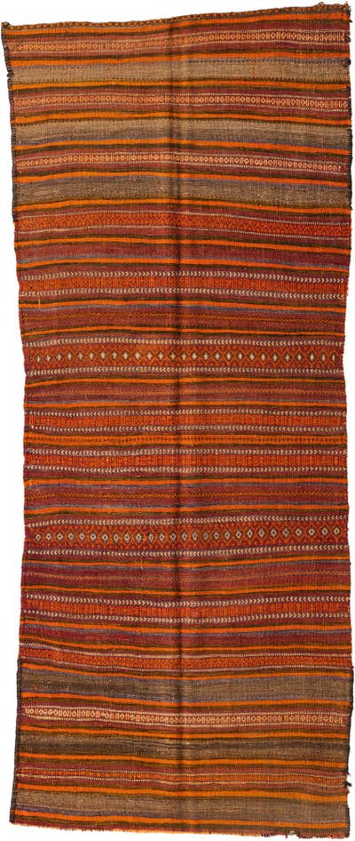 Detail image of 3' 2 x 7' 6 Hand Woven Kilim Fars Wool Runner Rug