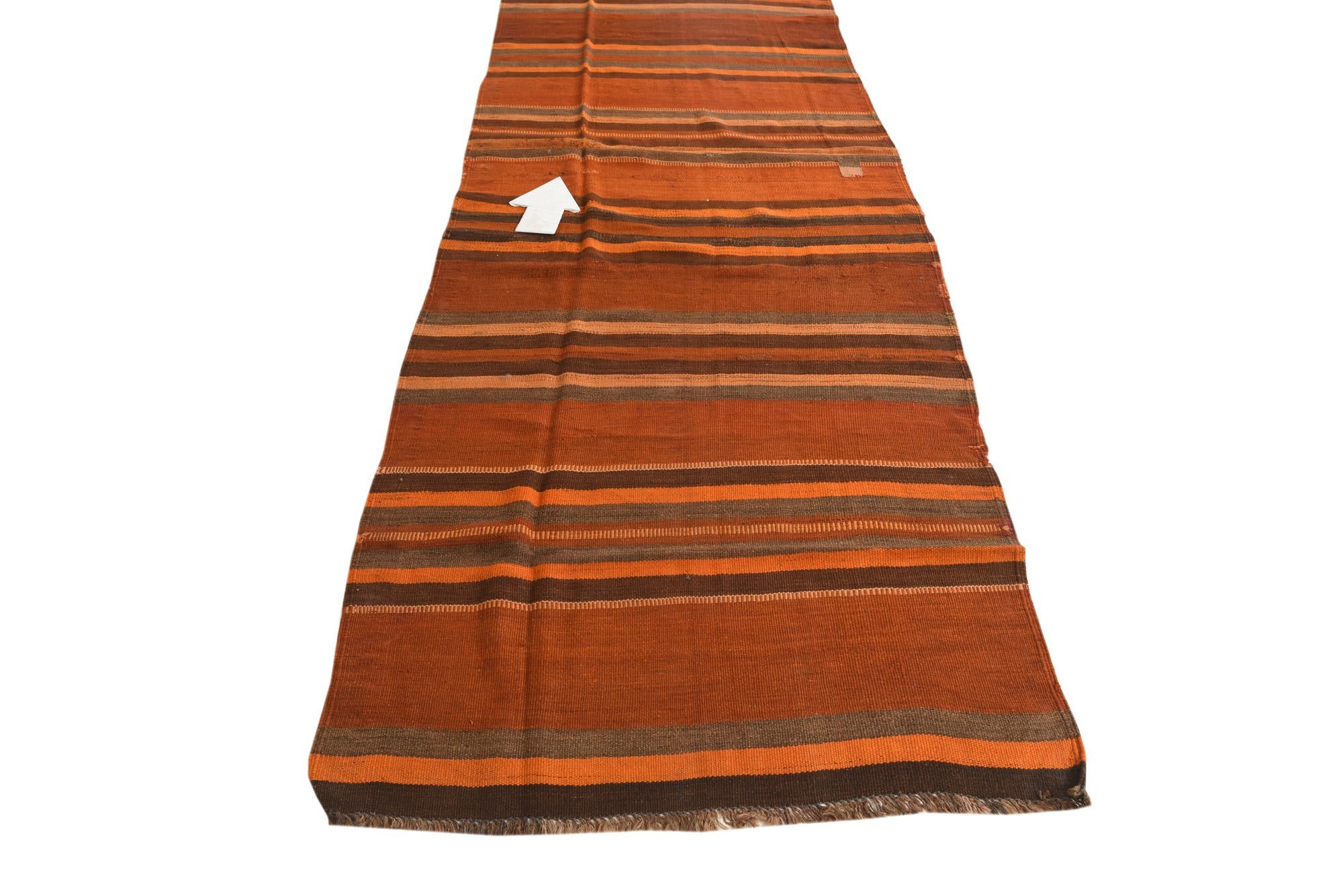 3' 8 x 11' Hand Woven Kilim Fars Wool Runner Rug