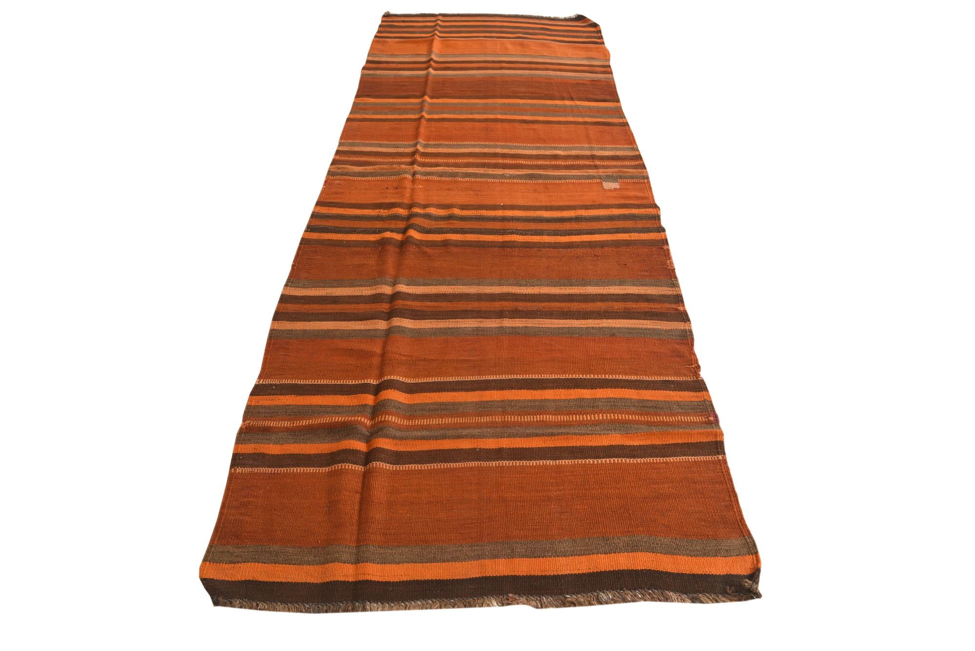 3' 8 x 11' Hand Woven Kilim Fars Wool Runner Rug