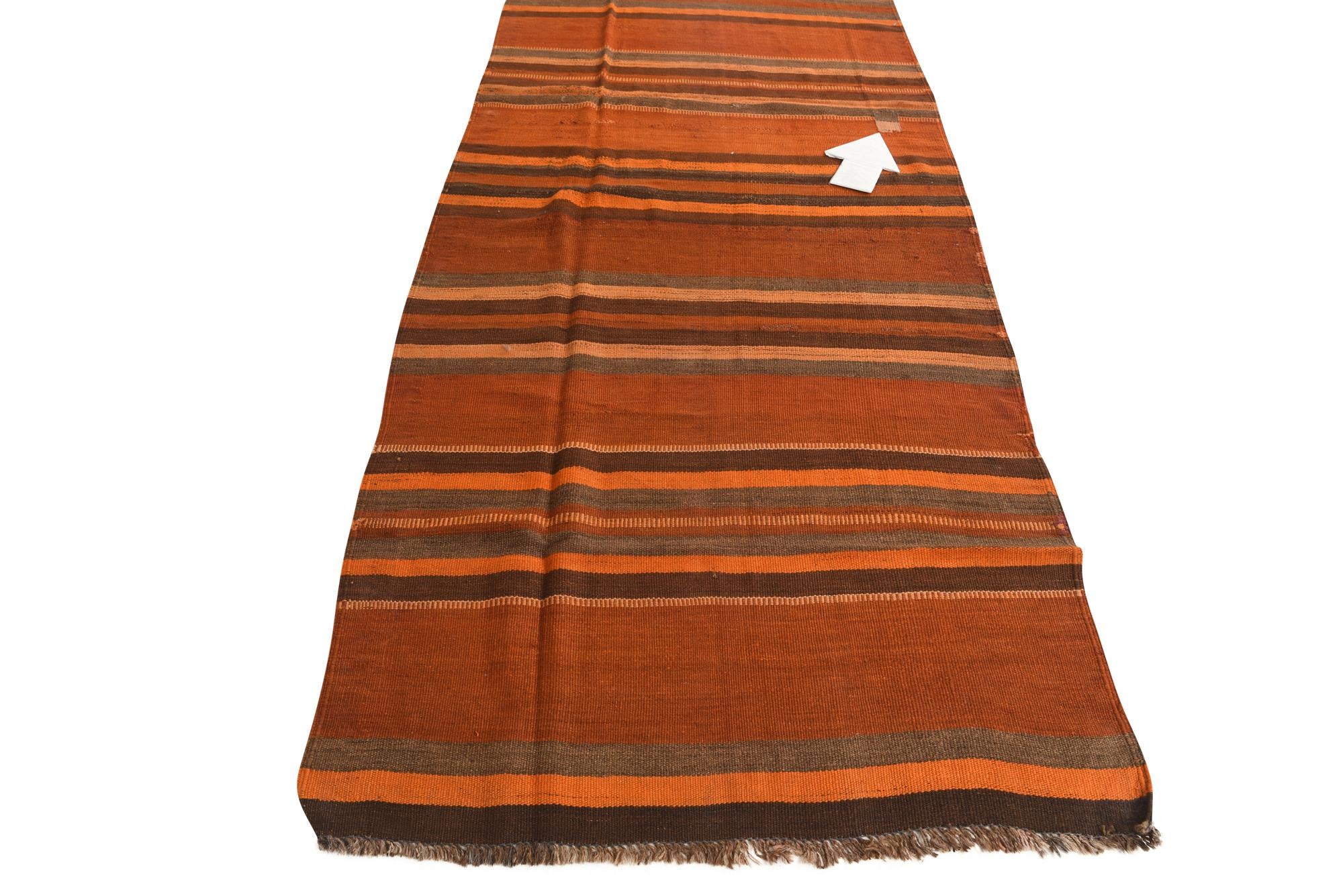 3' 8 x 11' Hand Woven Kilim Fars Wool Runner Rug