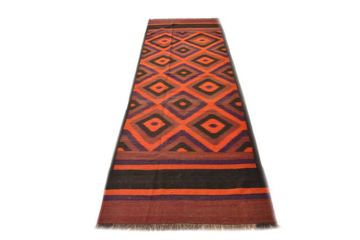 Detail image of 4' x 12' Hand Woven Kilim Fars Wool Runner Rug
