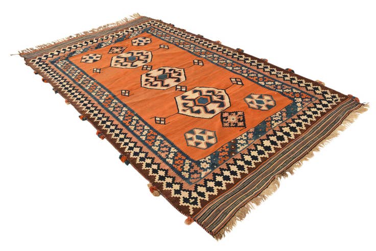 Detail image of 4' 10 x 8' 8 Hand Woven Kilim Fars Wool Runner Rug