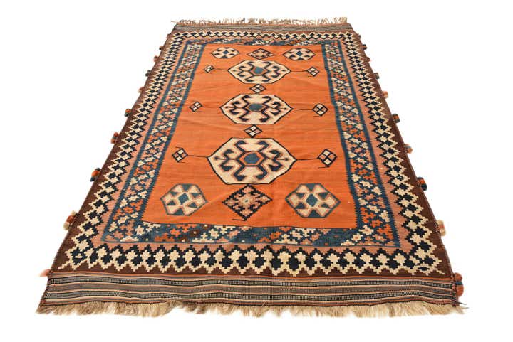 4' 10 x 8' 8 Hand Woven Kilim Fars Wool Runner Rug