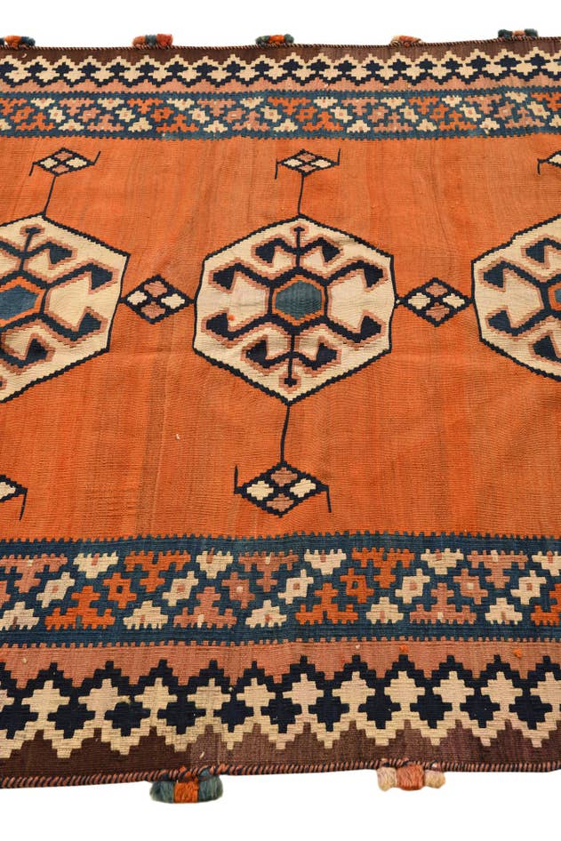 Detail image of 4' 10 x 8' 8 Hand Woven Kilim Fars Wool Runner Rug