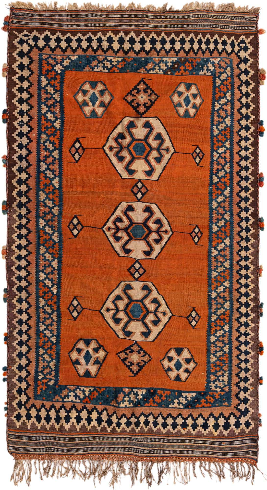 4' 10 x 8' 8 Hand Woven Kilim Fars Wool Runner Rug