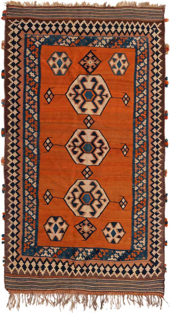 4' 10 x 8' 8 Hand Woven Kilim Fars Wool Runner Rug