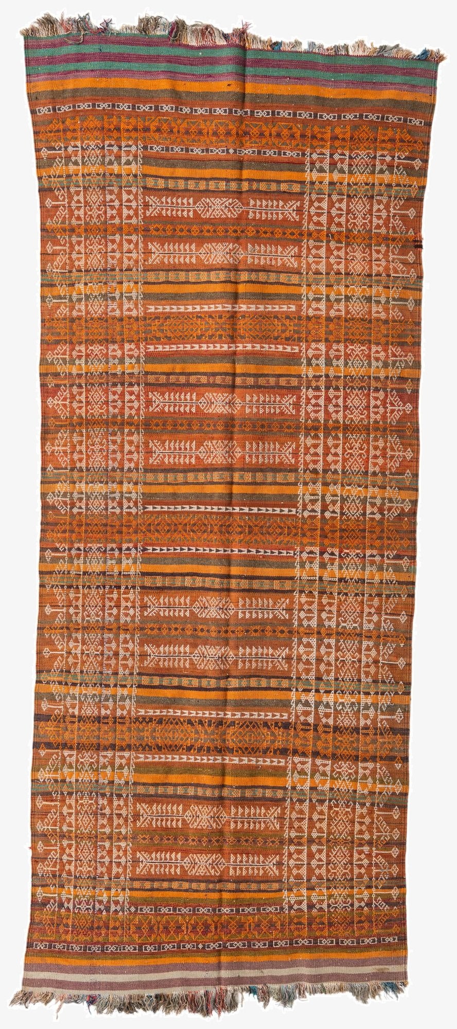 4' 3 x 10' 7  Hand Knotted Kilim Fars Persian Wool Runner Rug