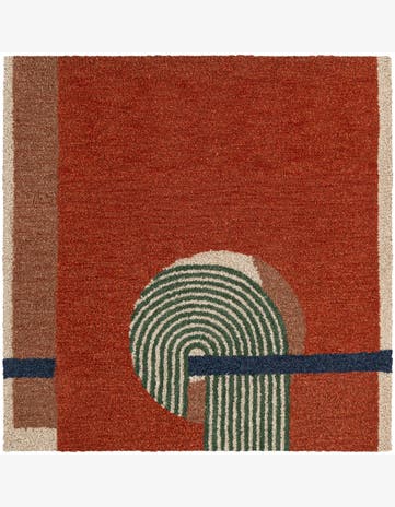 Orange Handtufted Wool Square Rug