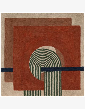 Orange Handtufted Wool Square Rug